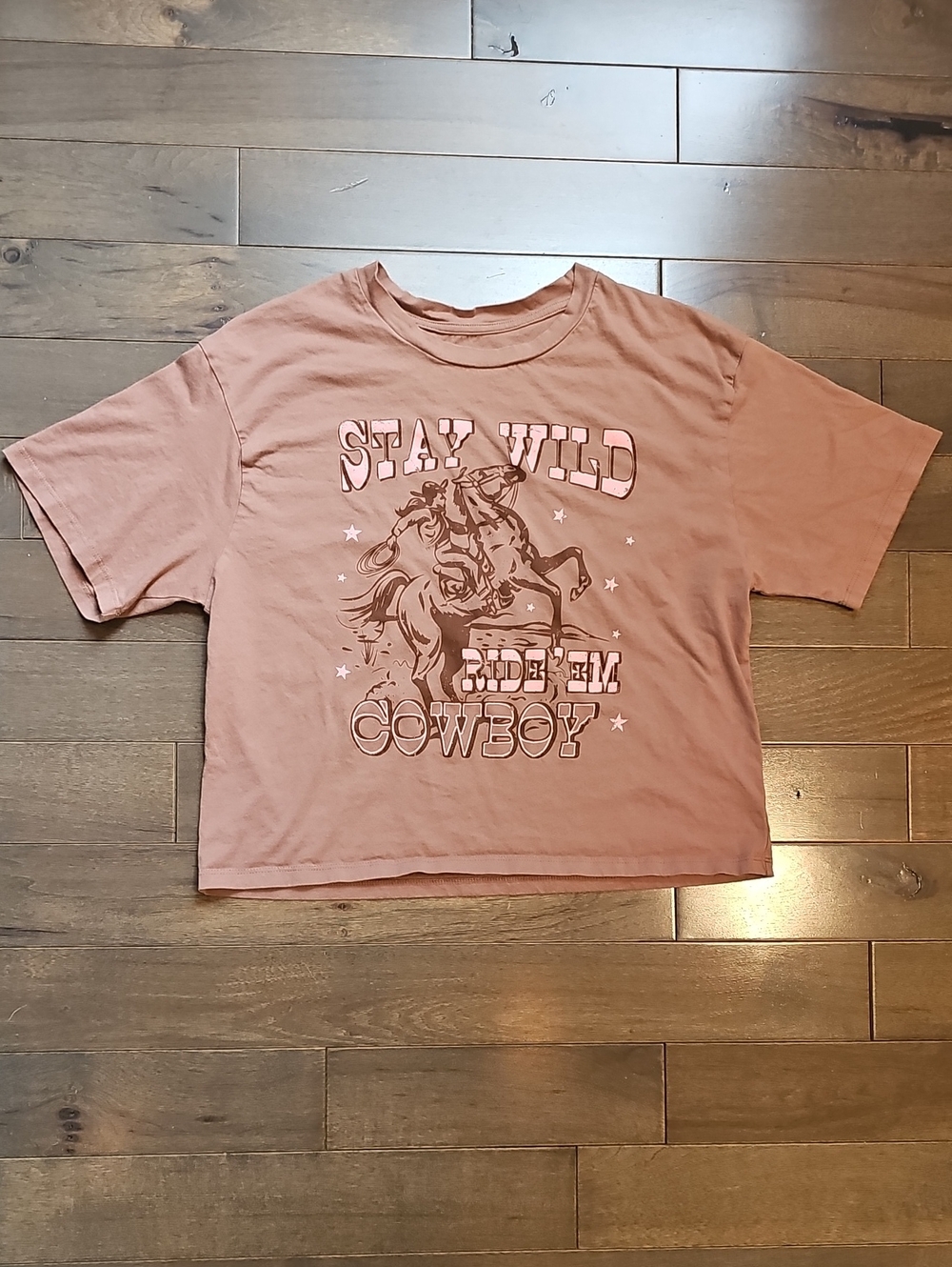 Organic Generation Stay Wild Ride'em Cowboy Graphic Crop Tee Boxy Fit, Large